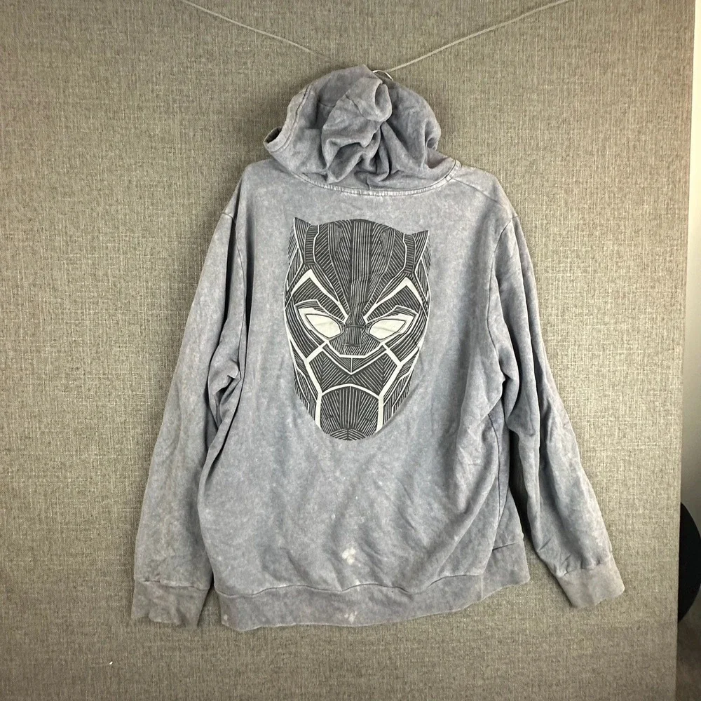 Marvel Black Panther Zip Up‎ Hoodie Youth XL Grey Acid Wash Graphic